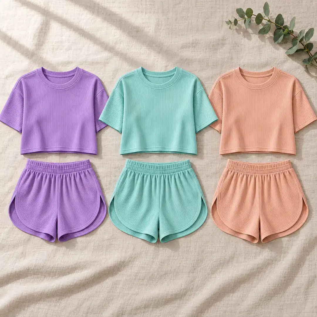 Set Cozyline en sus tres colores: morada, verde limón y piel