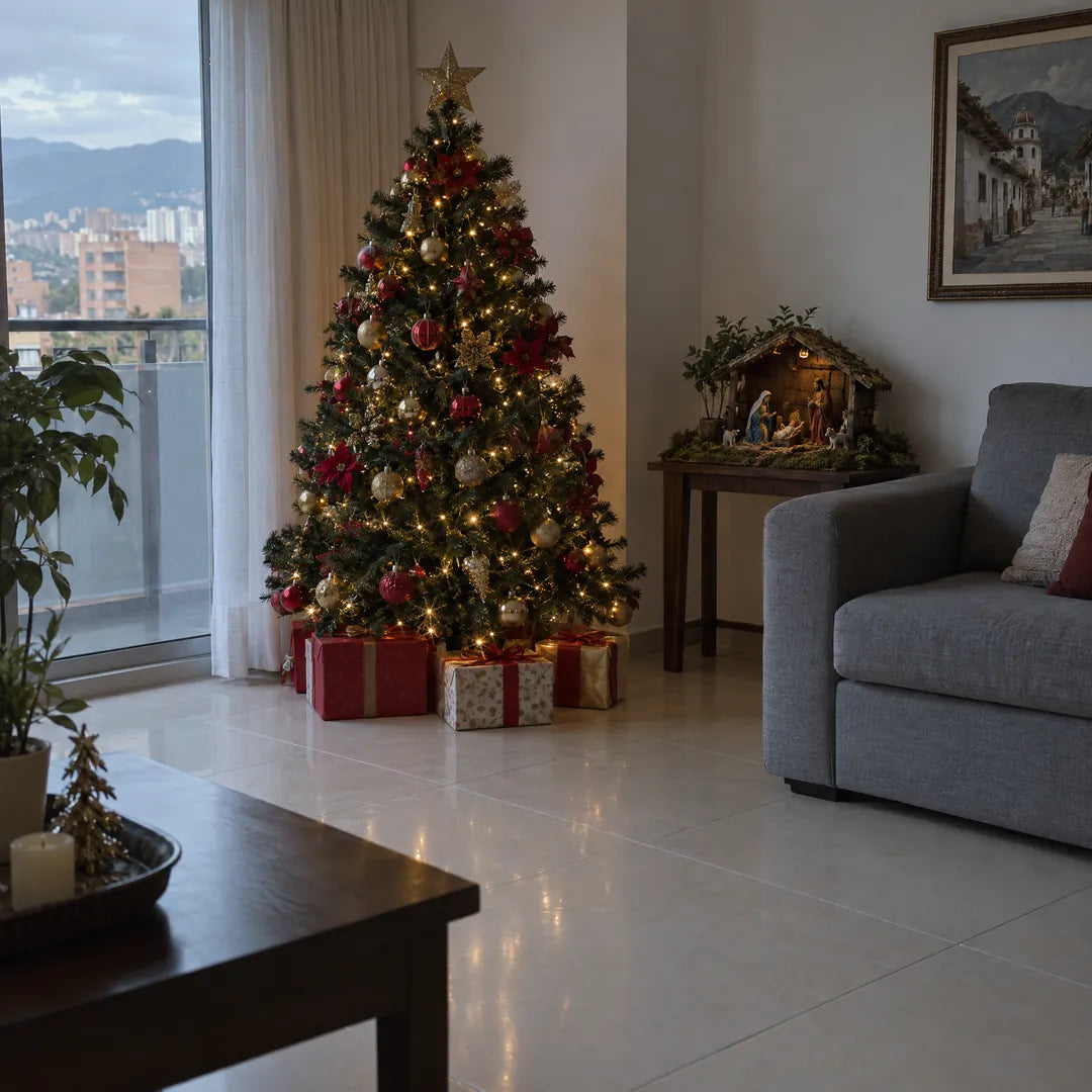 Árbol de Navidad con regalos y nadie alrededor