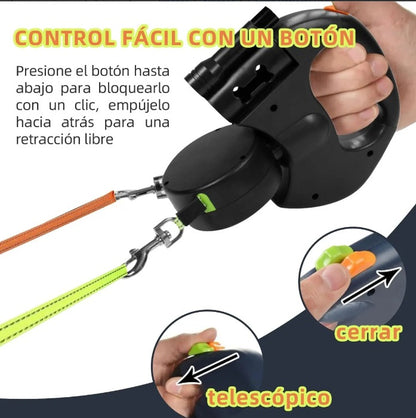 🐶 Correa Retráctil Doble PawpyCup® — Pasea a tus dos peludos sin enredos, tirones ni estrés