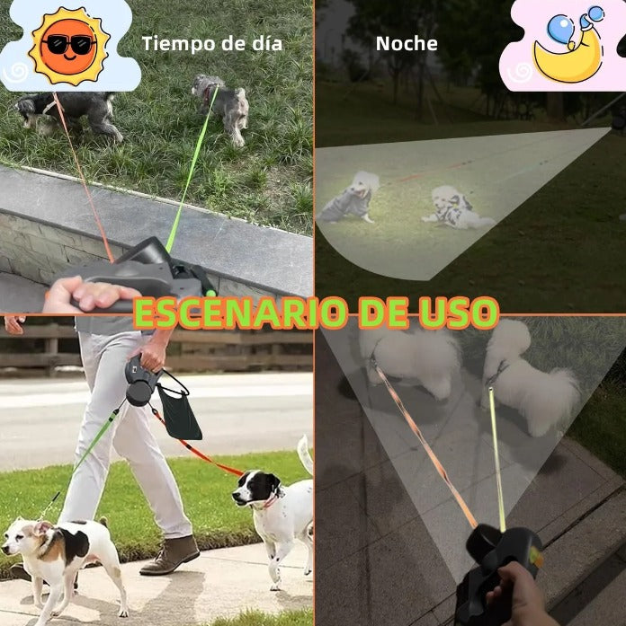 🐶 Correa Retráctil Doble PawpyCup® — Pasea a tus dos peludos sin enredos, tirones ni estrés
