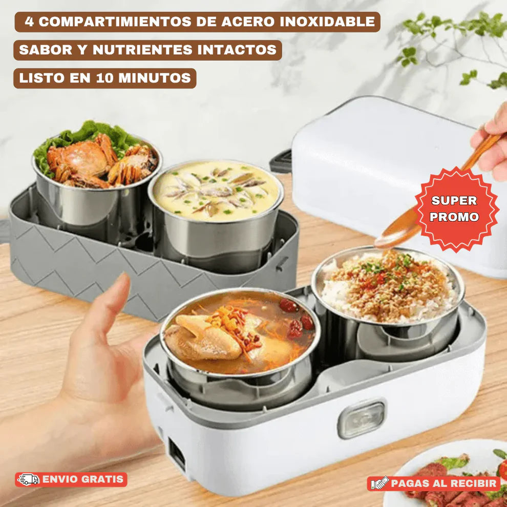 Lonchera Eléctrica de Acero Inoxidable – ¡Tu Comida Casera Caliente en Minutos, En Cualquier Lugar!
