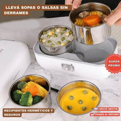 Lonchera Eléctrica de Acero Inoxidable – ¡Tu Comida Casera Caliente en Minutos, En Cualquier Lugar!