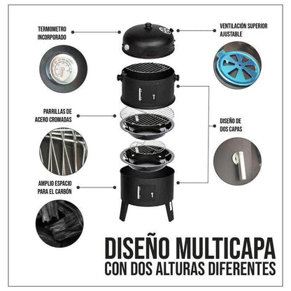Asador Barril Portátil 3 En 1  ¡Ahumador!🍖