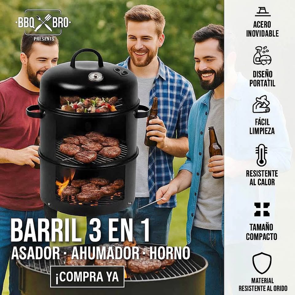 Asador Barril Portátil 3 En 1  ¡Ahumador!🍖