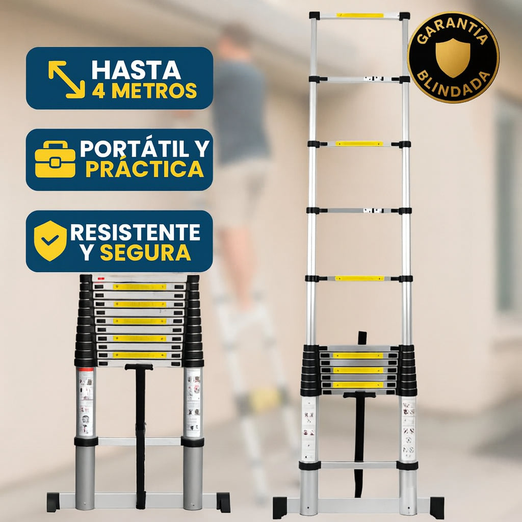 Escalera Telescópica Plegable Ligera de Aluminio 2 -4 Metros