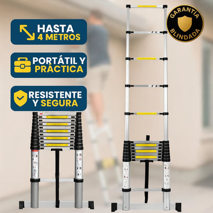 Escalera Telescópica Plegable Ligera de Aluminio 2 -4 Metros