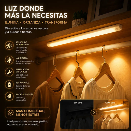 Luz LED con Sensor Inteligente y Recarga USB – Iluminación automática para cualquier rincón