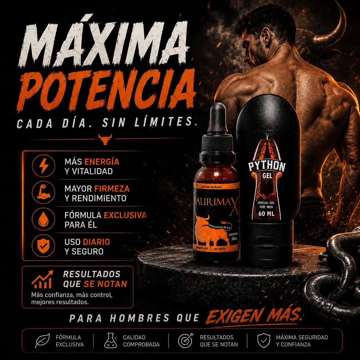 TauriMax®: Recupera tu energía y confianza masculina naturalmente + Gel Python de regalo 🎁