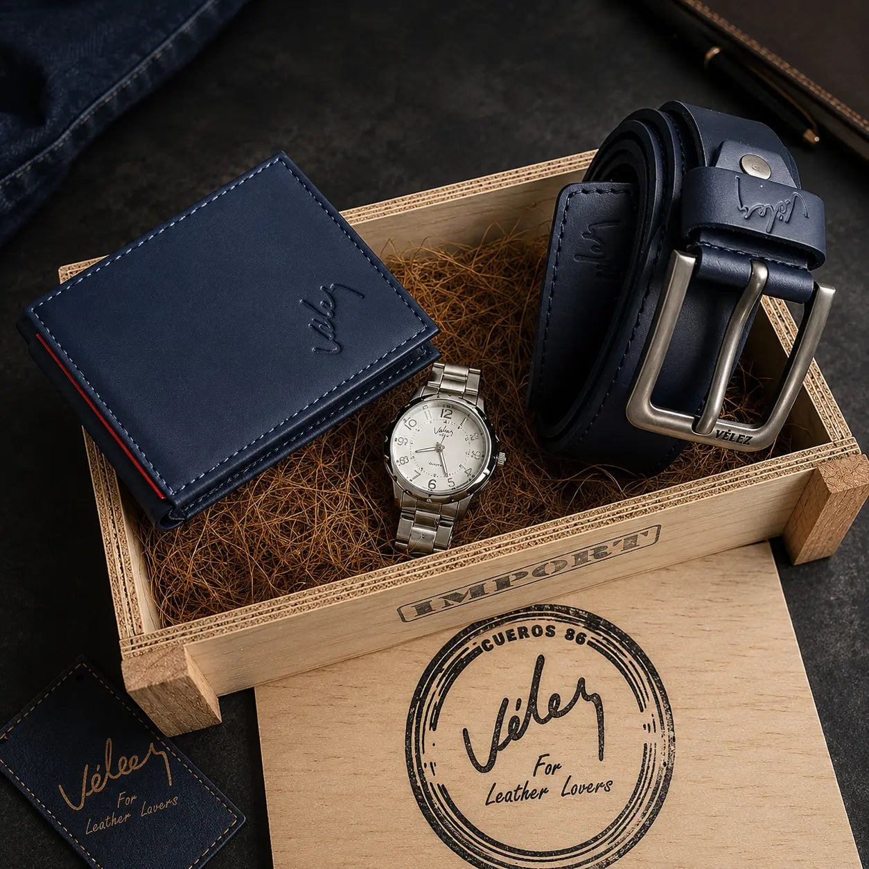 ✨ Trio Vélez® Elegancia Total: Reloj + Correa + Billetera en Caja de Lujo para Hombre ⌚🧥💼