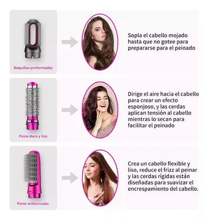 ✨ Todo lo que tu cabello necesita, en un solo cepillo 5 en 1