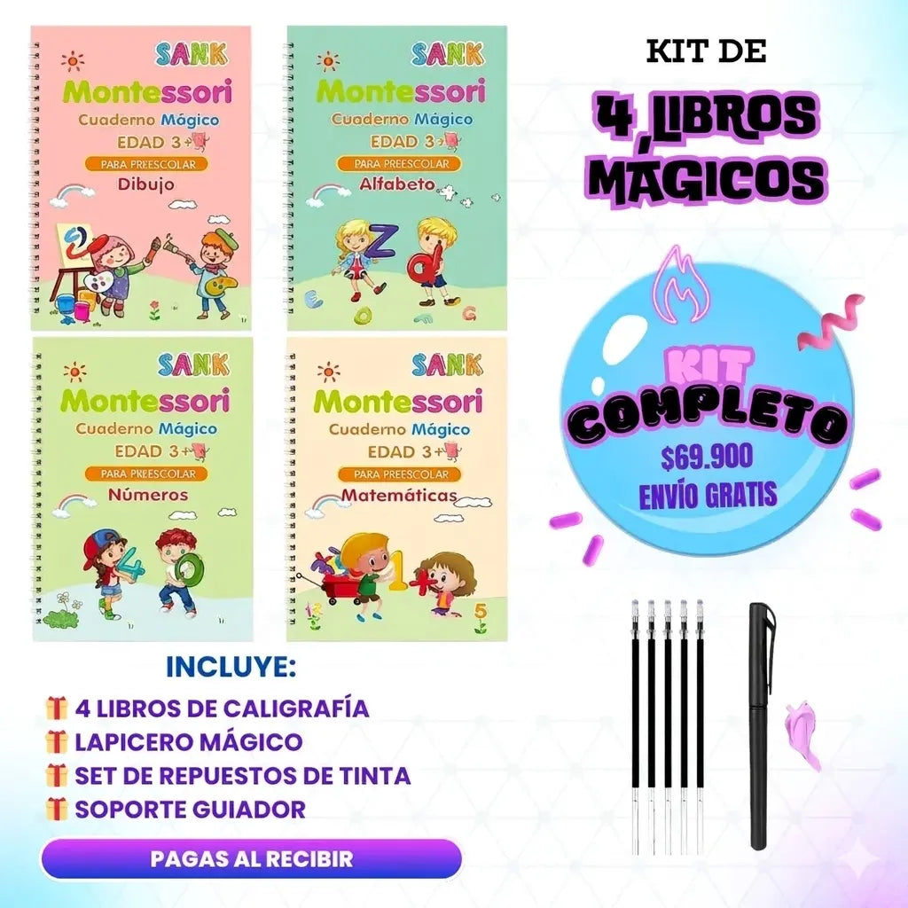 Cuadernos de Práctica Mágica x4 : El método interactivo para mejorar la escritura de forma entretenida