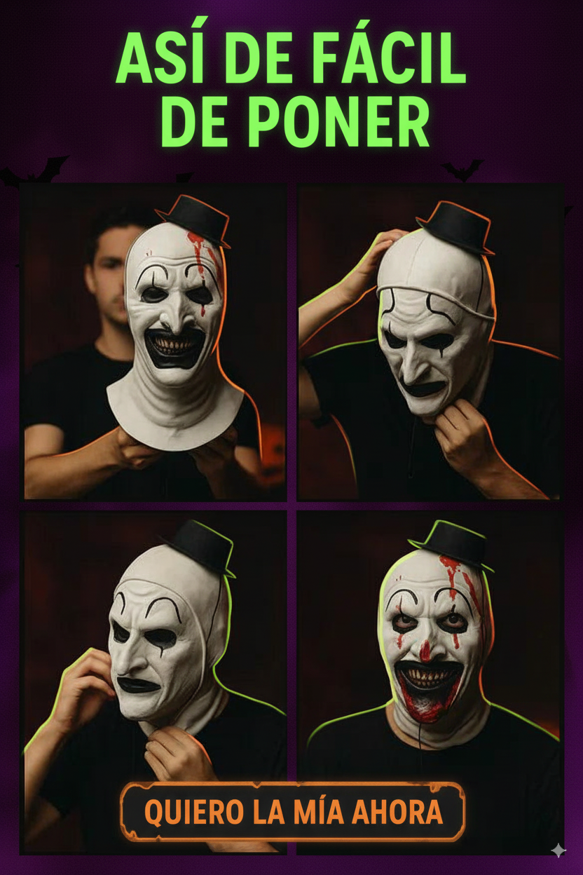 Máscara Payaso Terrifier completa + sombrero 🎩