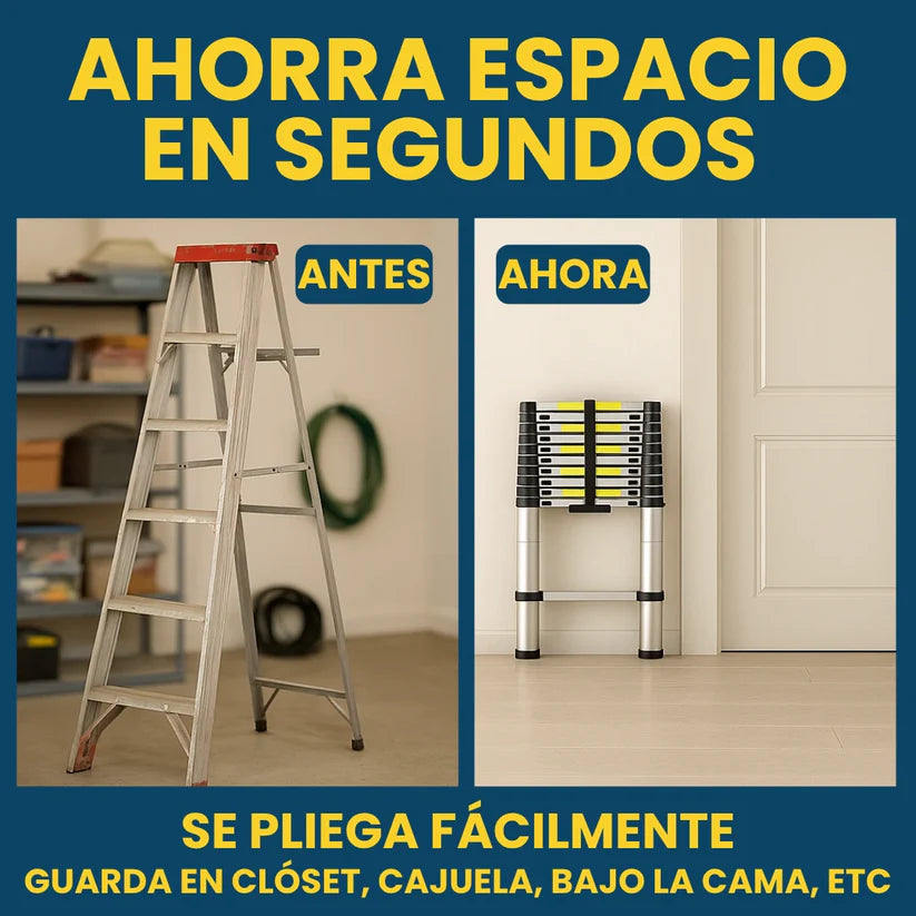 Escalera Telescópica Plegable Ligera de Aluminio 2 -4 Metros