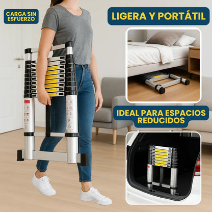 Escalera Telescópica Plegable Ligera de Aluminio 2 -4 Metros