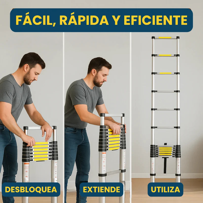Escalera Telescópica Plegable Ligera de Aluminio 2 -4 Metros