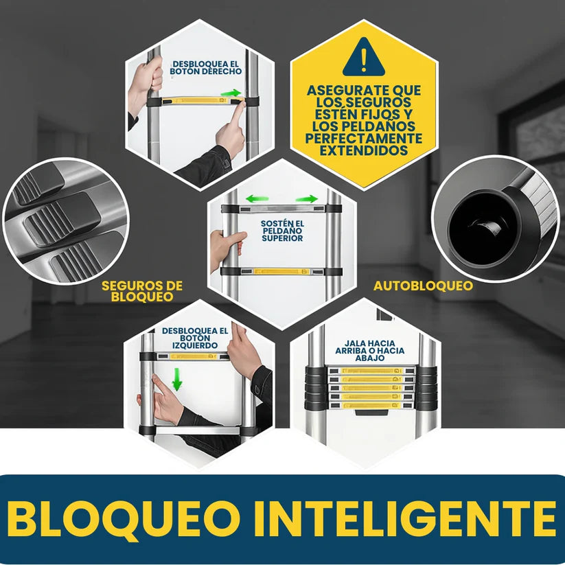 Escalera Telescópica Plegable Ligera de Aluminio 2 -4 Metros