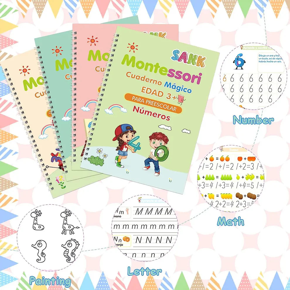 Cuadernos de Práctica Mágica x4 : El método interactivo para mejorar la escritura de forma entretenida