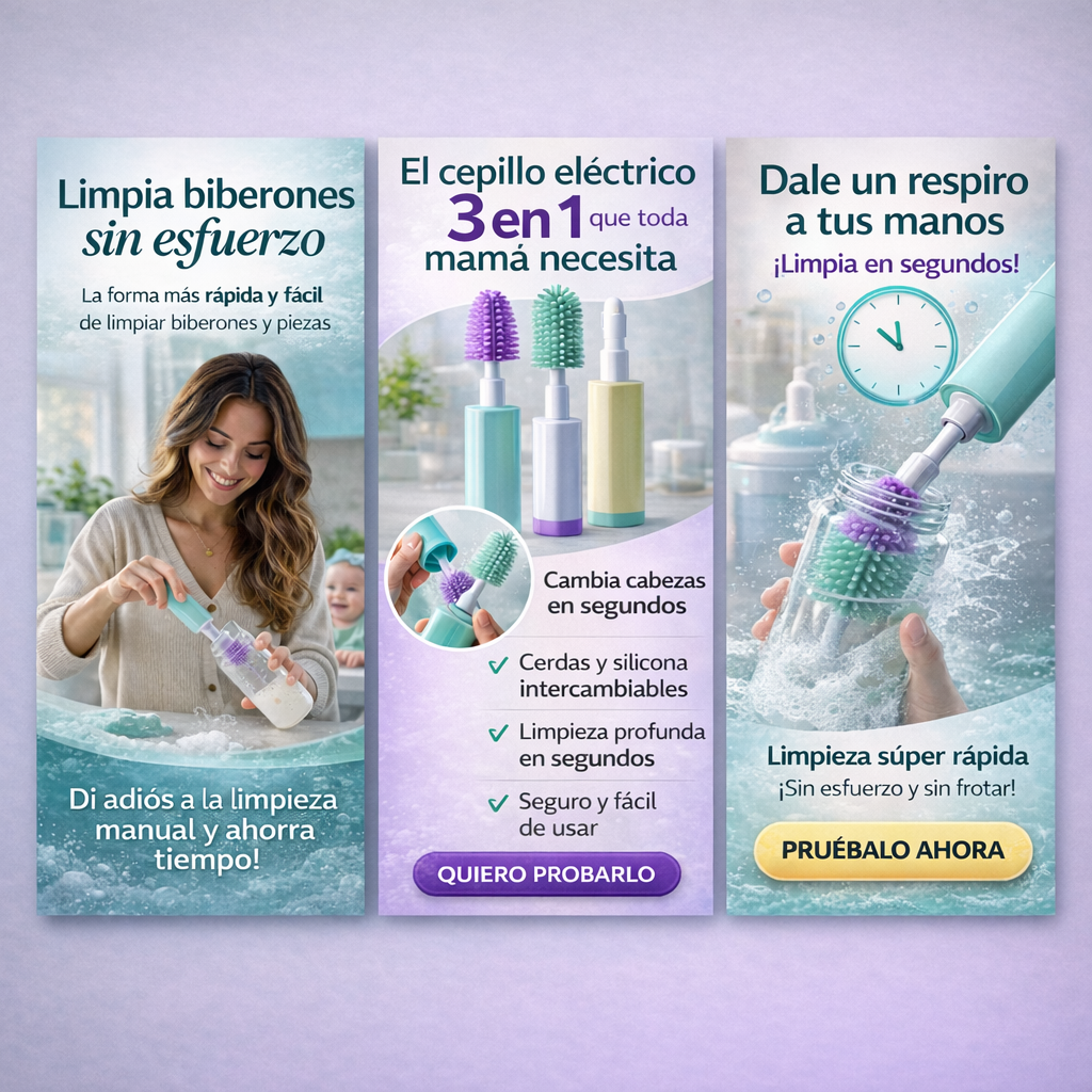Cepillo Eléctrico 4 en 1 para Biberones: Limpieza rápida, segura y sin esfuerzo 🍼