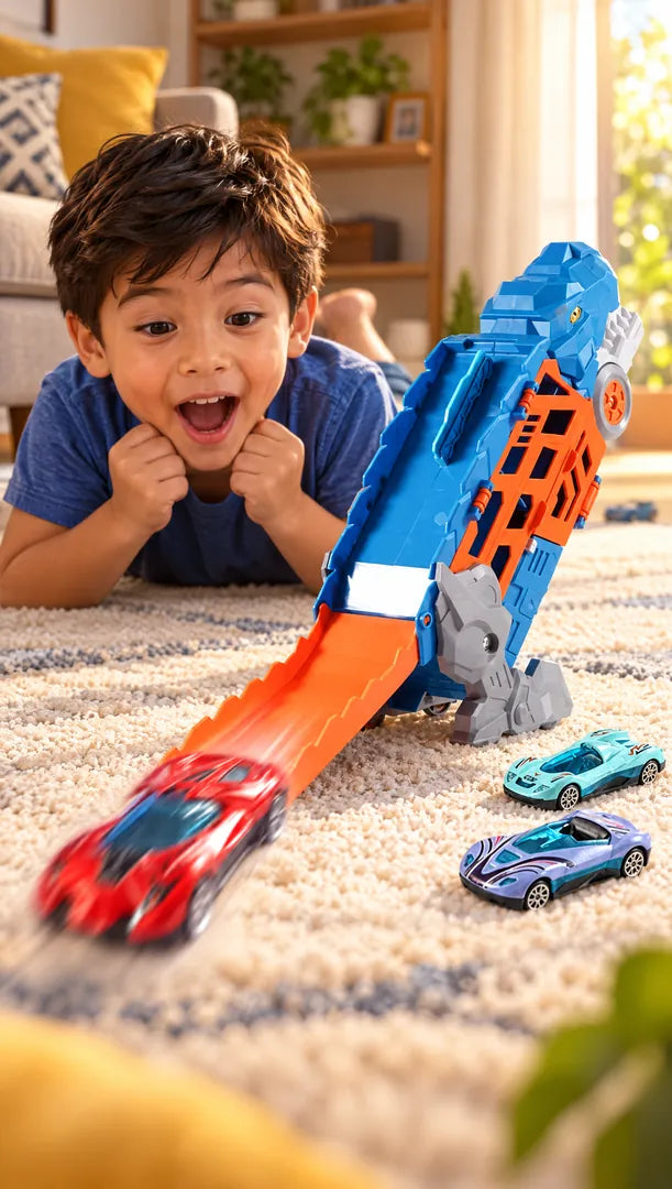 DinoRacer X-Track lanzando un carro