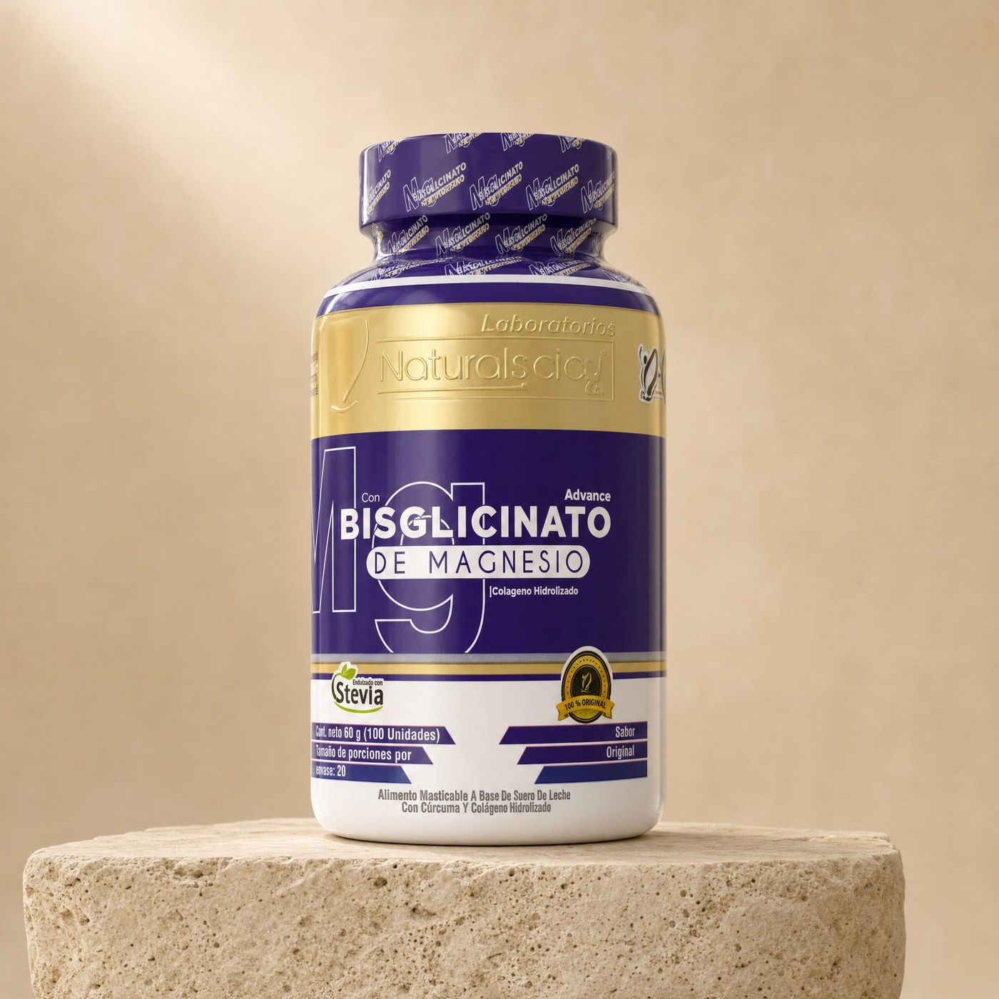Bisglicinato de Magnesio NP, producto limpio sobre piedra