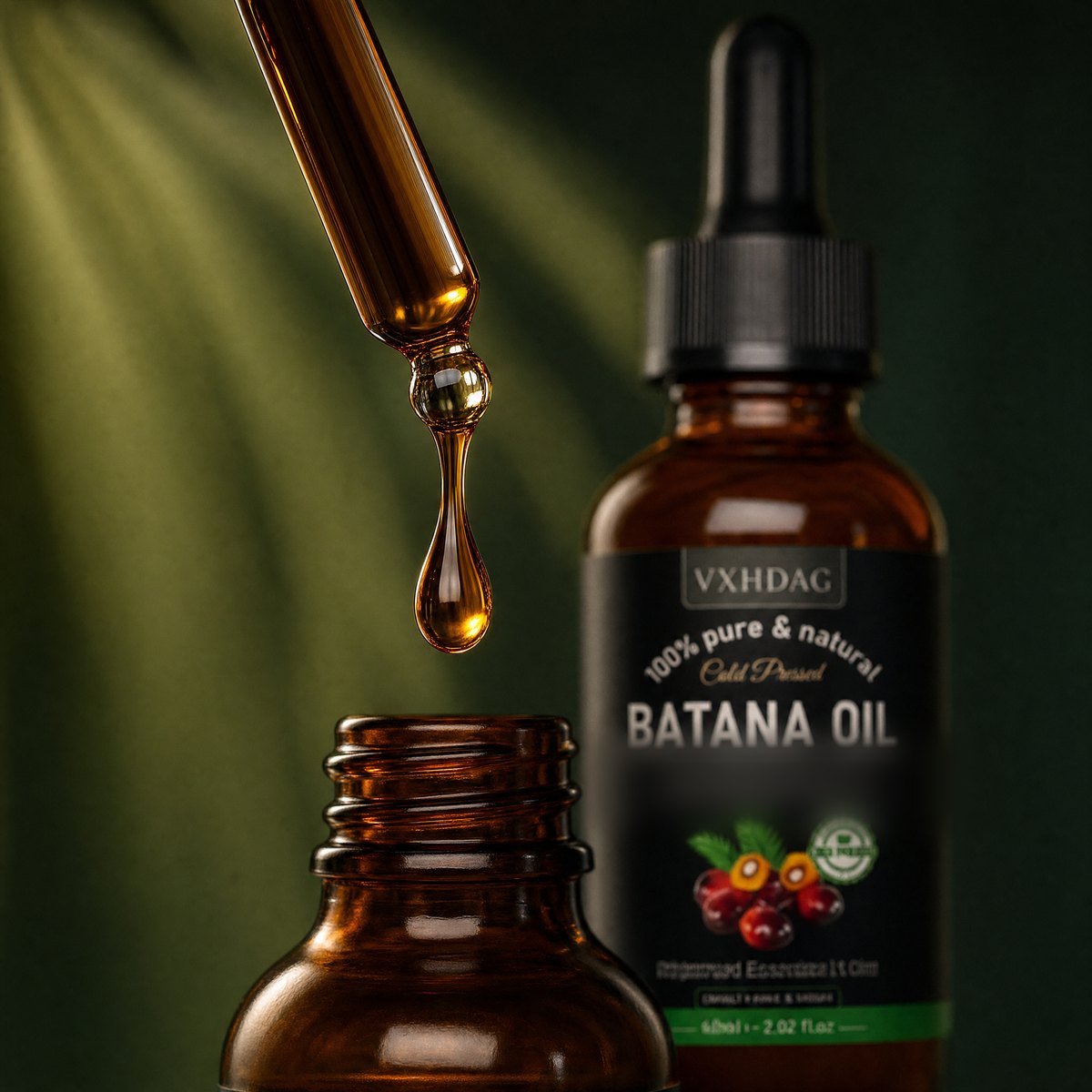 Gota de aceite de batana cayendo del gotero