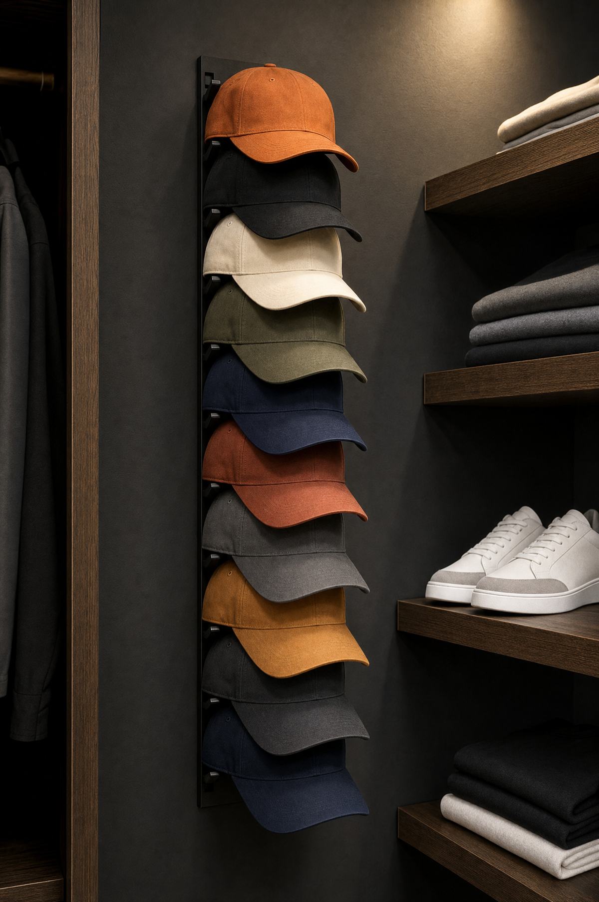 Muro de colección con la columna de gorras como protagonista