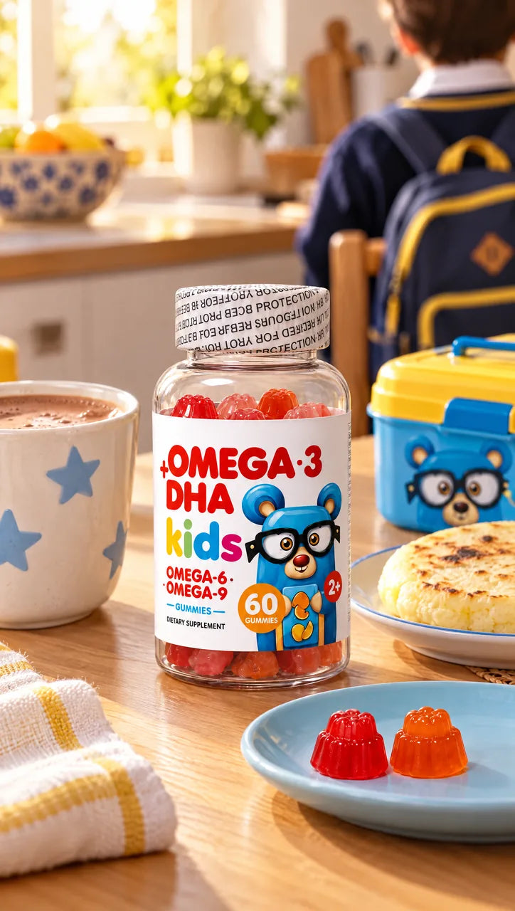 Omega 3 + DHA Kids en la mesa del desayuno